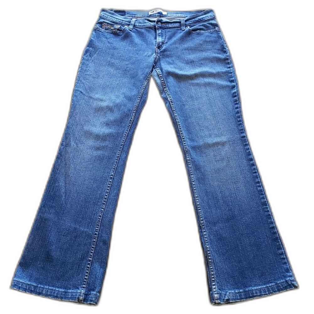 Levi's 524 Superlow Jeans Embroidered Pockets Blue Wash Size 11 Y2K Denim